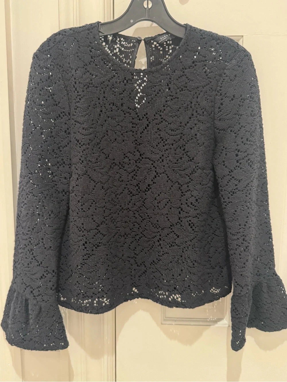 Zara Women’s Black Crochet Long-Sleeve Top